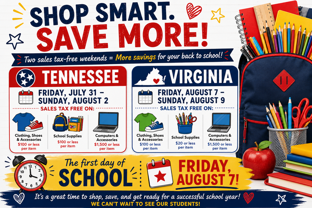 Details for tax free weekends in Tennessee & Virginia. Details are also in the body of the post.