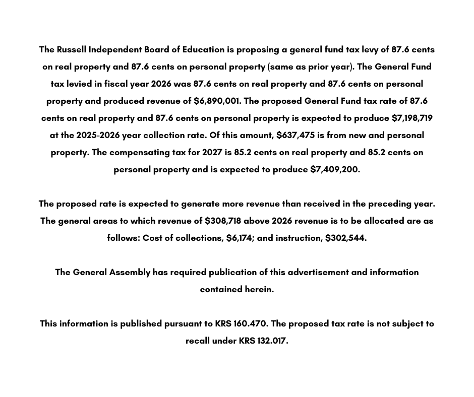 This notice is published pursuant to KRS 160.470.