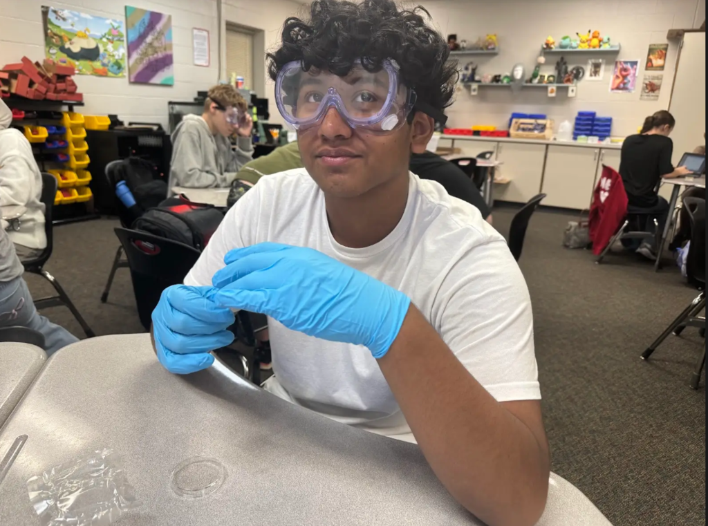student with protective gear