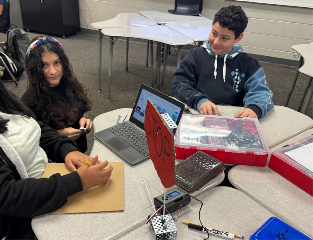 students discussing data