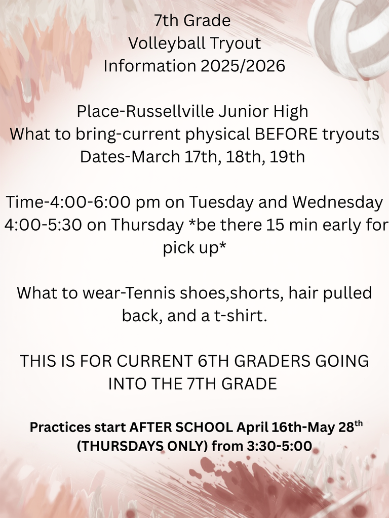 7th grade volleyball tryout information