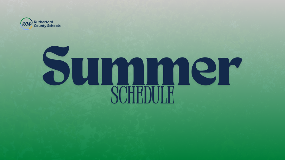 The words summer schedule in blue on green background
