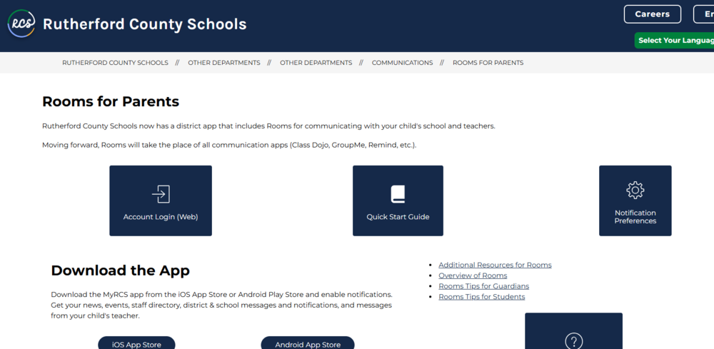 Rooms for Parents Screenshot of page