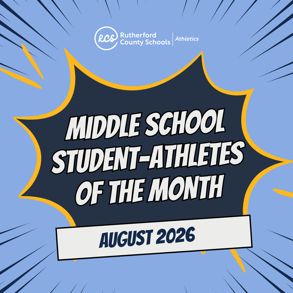 Graphic on blue background recogizing Middle school student athletes of the month