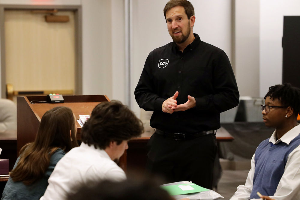 Director of Schools Jimmy Sullivans talks with members of the Student Advisory Council