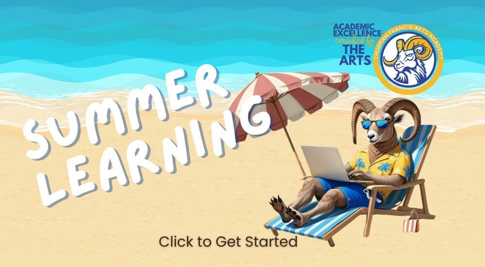 Ram sitting on beach working on summer learning for TFAA