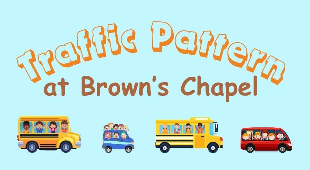 Traffic Pattern at BCE with bus and car cartoons.