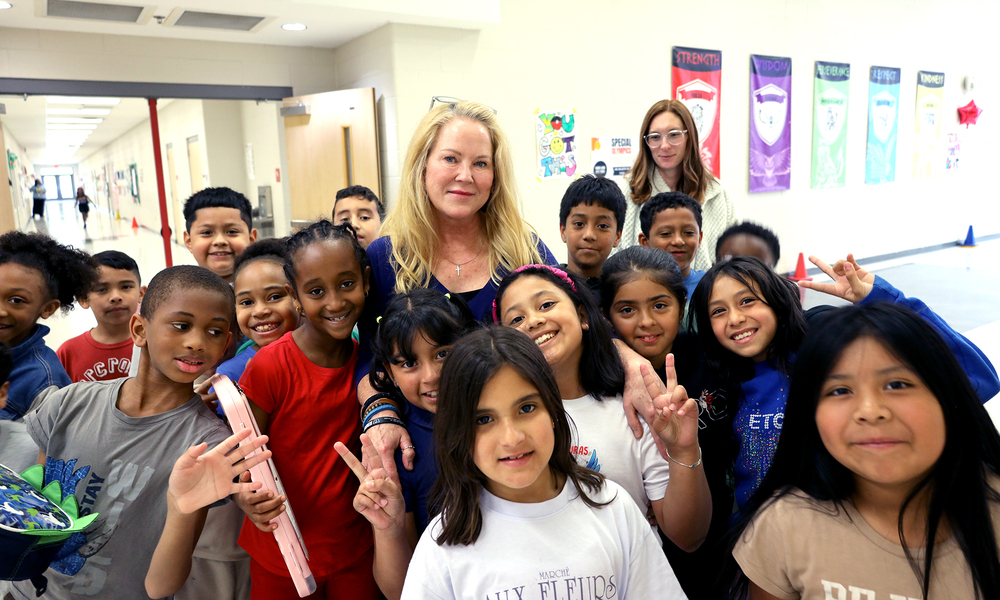 Principal Johnson with students