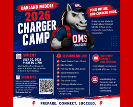 OMS is hosting Charger Camp for incoming students coming to our school next year. This camp will have a lot of information on what it means to be an OMS Charger. Click the link to sign up https://forms.cloud.microsoft/pages/responsepage.aspx?id=j8uWO0wXZUuC61zDi54GbB153ObhJBdGnMkk5FdNOHRUODhER0MwWUFMUEpUUjdHMURVMTBNSzc1NC4u&route=shorturl