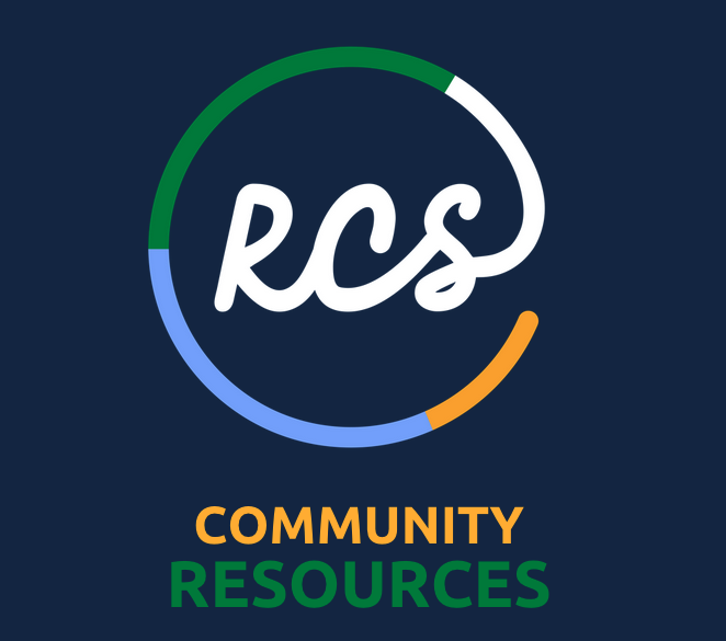 Multi-colored Rutherford County Schools logo with words Community Resources