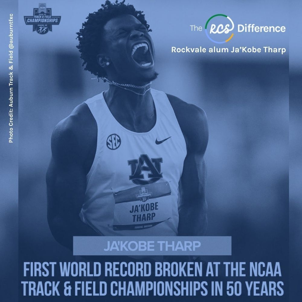 Athlete with open mouth, wearing white tank top with LSU and Nike logos, and text "JA'KOBE THARP".