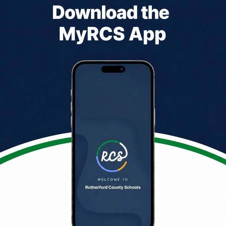 An advertisement features a cellphone with blue background, white text, and green logo, promoting the MyRCS App.