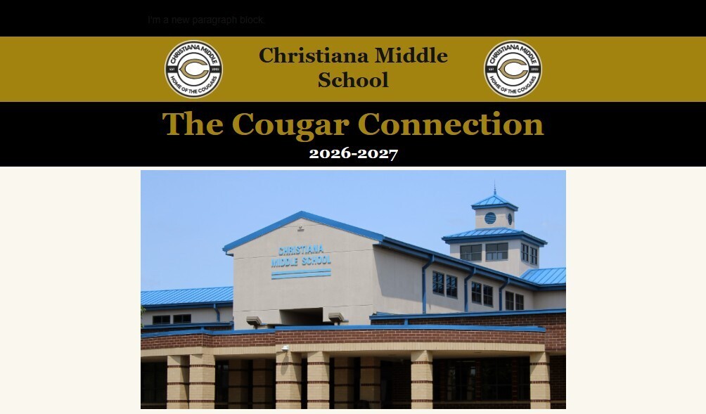 Title "The Cougar Connection" displays a school building with blue roofs, white walls, and a blue-domed tower.