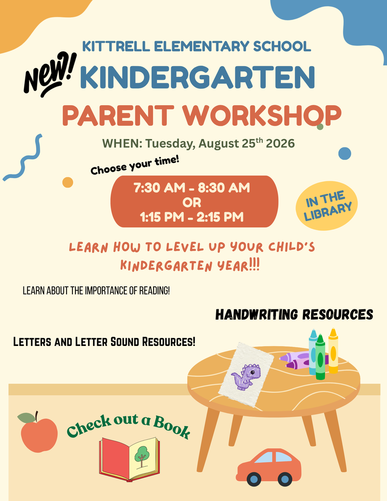 Kindergarten Parent Workshops will be held on Tuesday, August 25th!