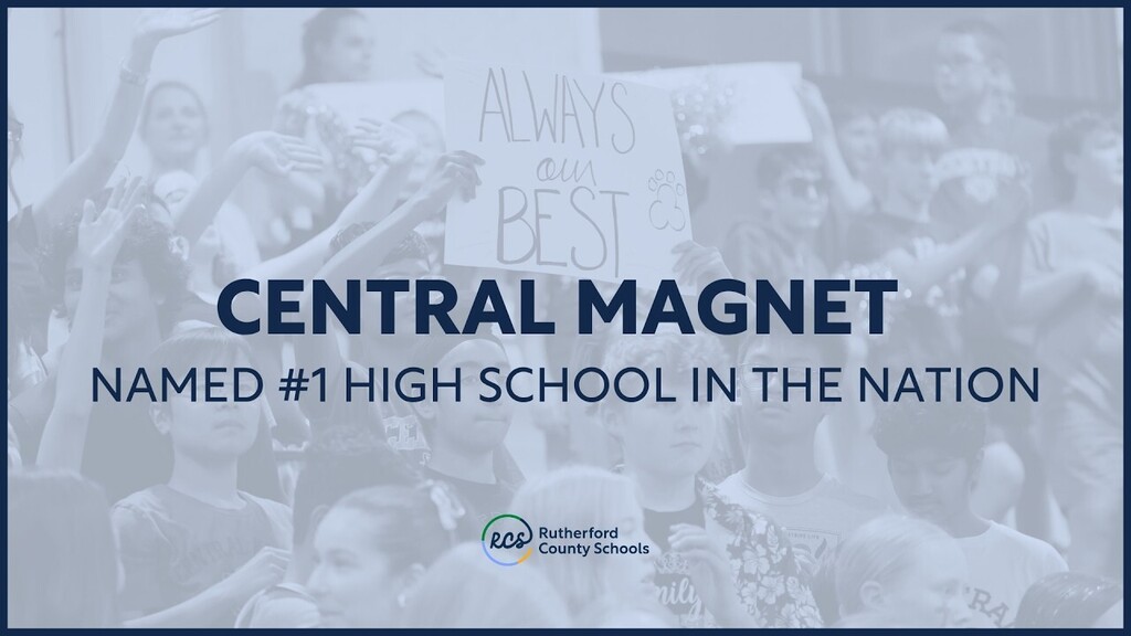 Crowd of people holding signs with text "ALWAYS BEST" and "CENTRAL MAGNET NAMED #1 HIGH SCHOOL".