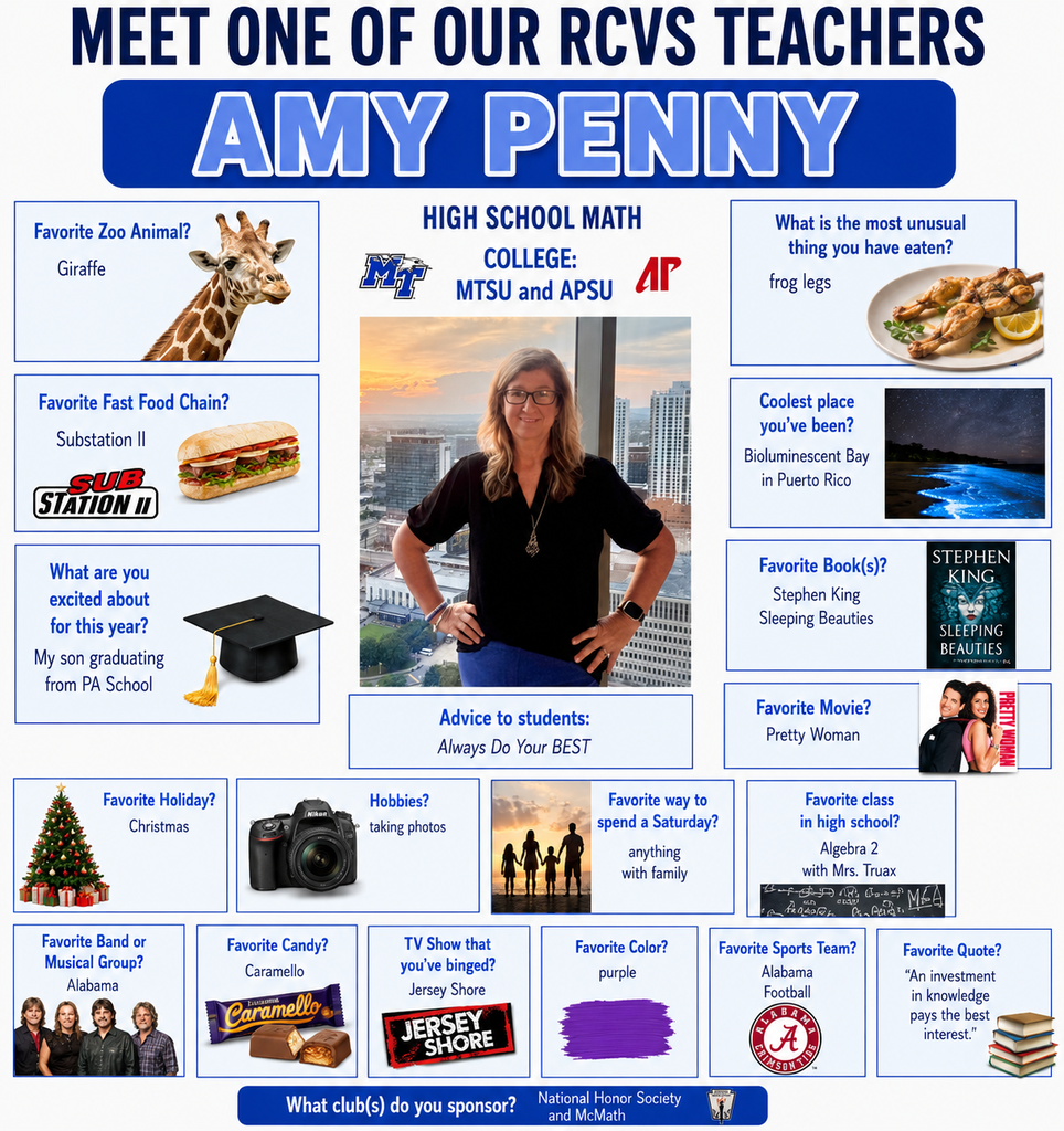 A blue and white page with text and images. It includes a photo of a smiling woman with text about her.