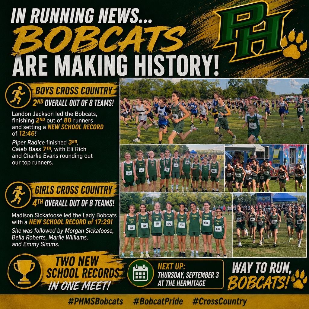 Graphic with black and yellow text and photos of a cross country team. Photos include runners in motion and a winning pose.