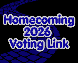 black background with royal blue curved cobblestone path and bubble letters that say homecoming 2026 voting link