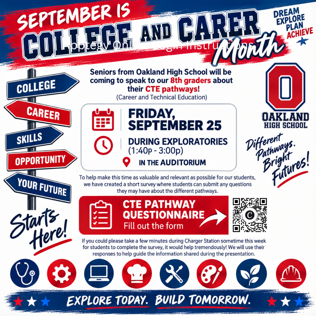 A poster promoting September as College and Career Month. It features an event on September 25th during Exploratories.