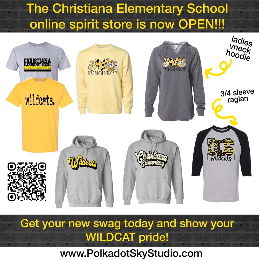 The Christiana Elementary School online spirit store is now OPEN! Go Wildcats! to www.PolkadotSkyStudio.com