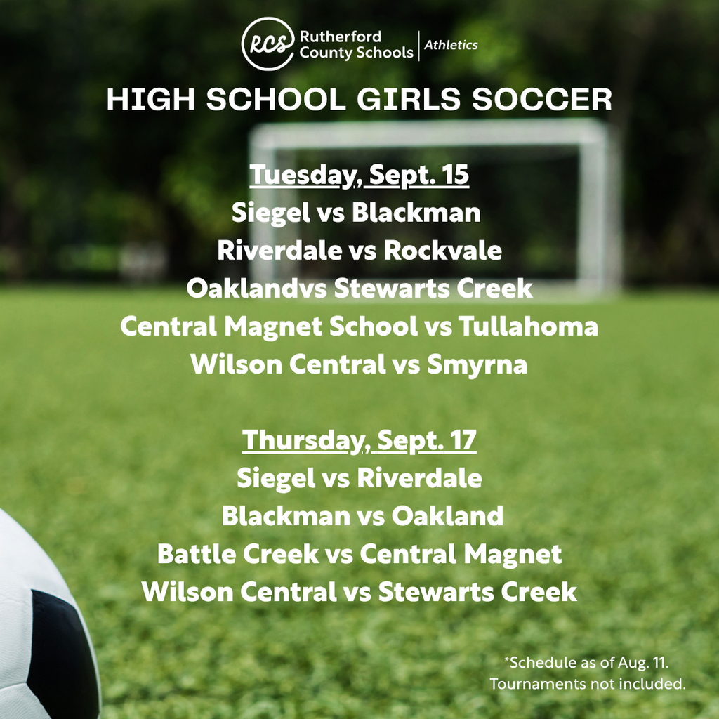 A soccer game schedule for high school girls. Matches are listed for two dates. A soccer ball is shown.