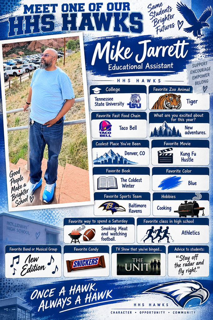 A collage of images featuring Mike Jarrett, an educational assistant, with his favorite items and facts about him.