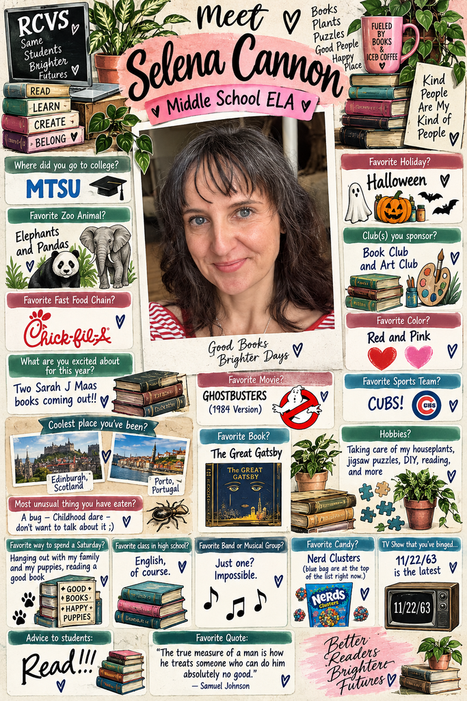 Collage of images featuring an adult woman, text, and icons. Includes books, plants, sports team logos, and a digital clock.
