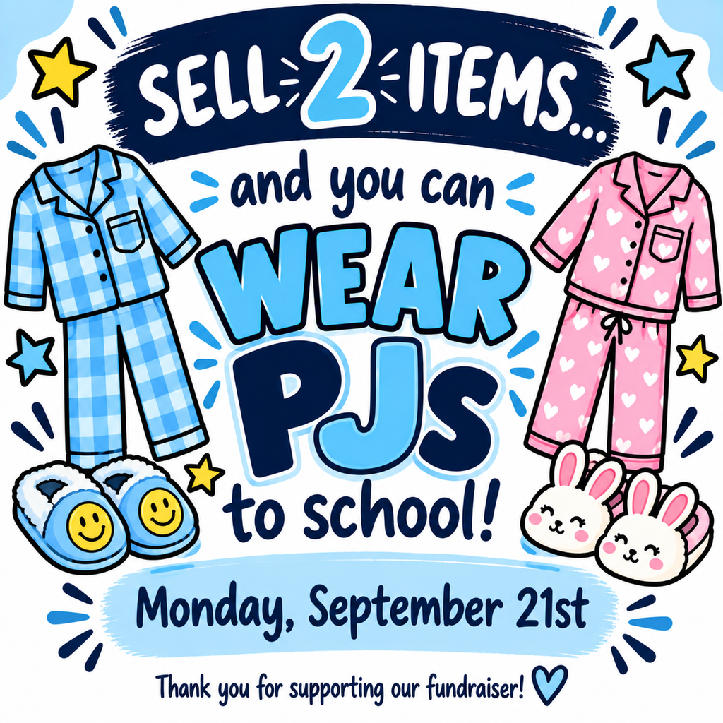 Poster for a fundraiser event on September 21. Two pajamas sets, slippers, bunny toys, and stars.