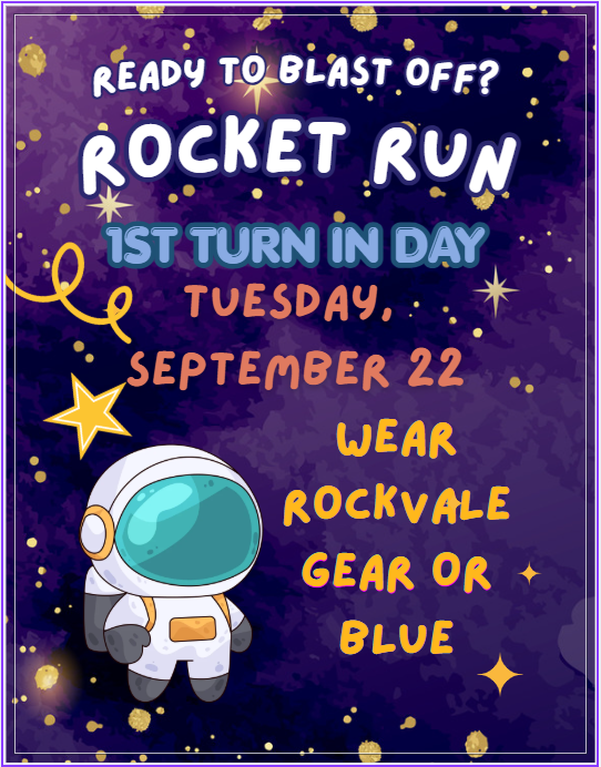 turn in day for rocket run donations wear rockvale gear or blue