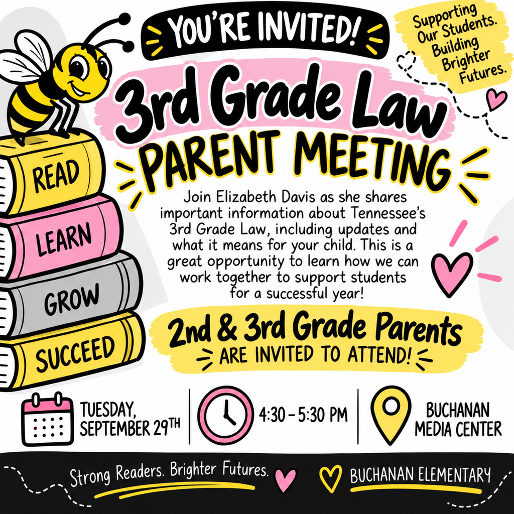 Invitation for 2nd & 3rd grade parents to attend a meeting about Tennessee's 3rd Grade Law.