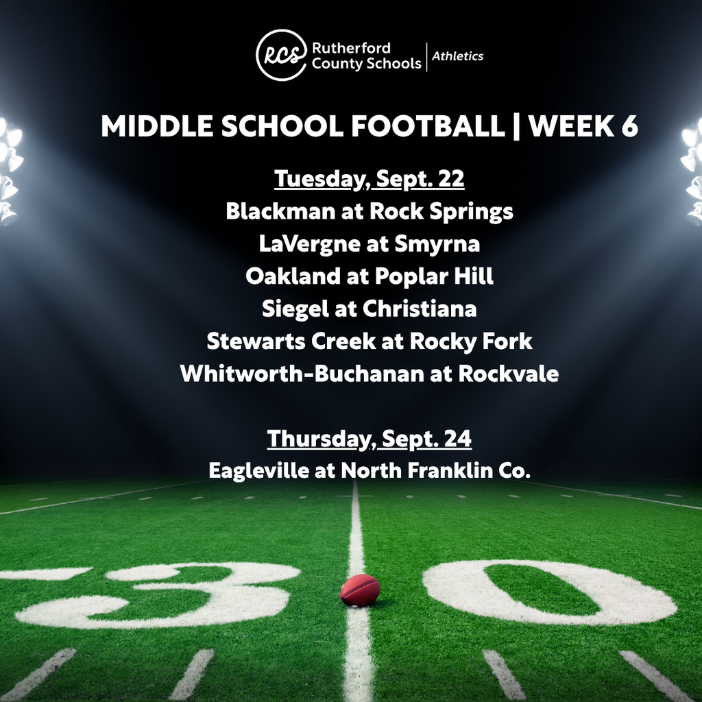 Poster with football field and yard lines. A football is on the 30-yard line. Matches scheduled for week 6.