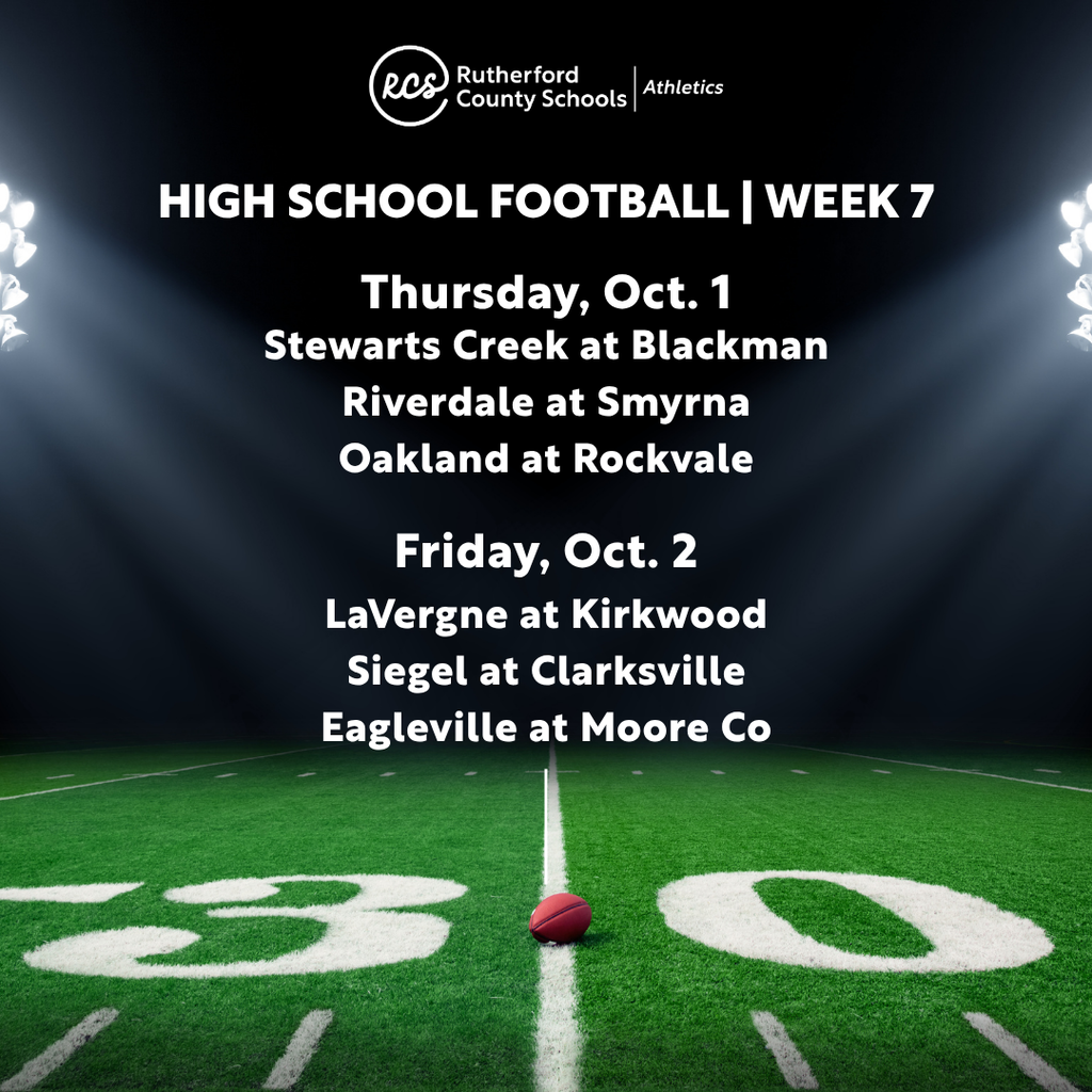 An advertisement for Week 7 high school football games on Oct. 1 and Oct. 2. A football on a field.