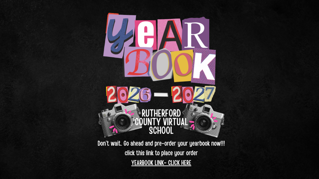 Black background displaying "Year Book 2026-2027" with colorful letters. Two cameras are positioned below.