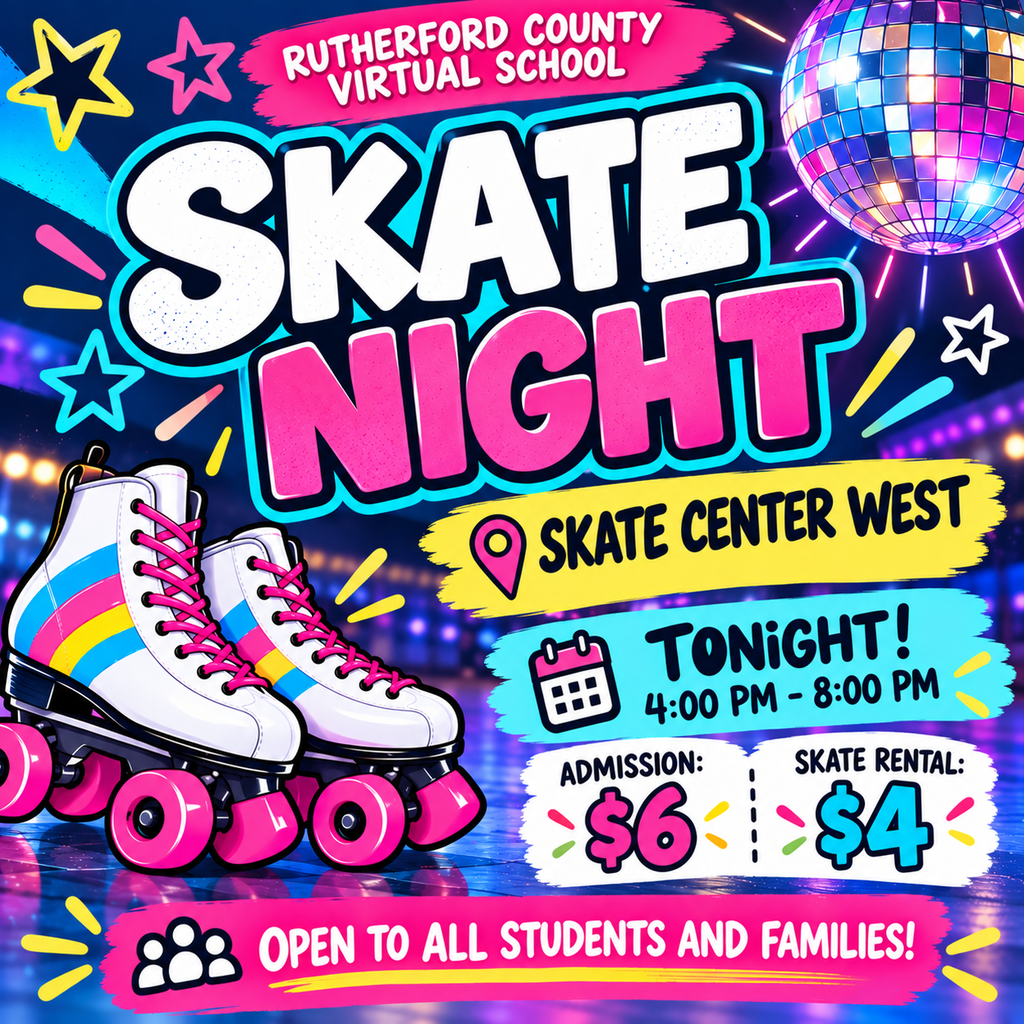 Event poster for Skate Night at Skate Center West. It says "TONIGHT! 4:00 PM - 8:00 PM." Admission is $6 and skate rental is $4.