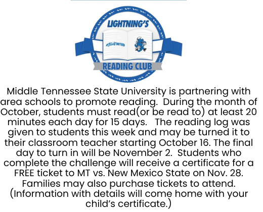 MTSU Lightning's Reading Club Graphic and Information. The text is copied in the post. 