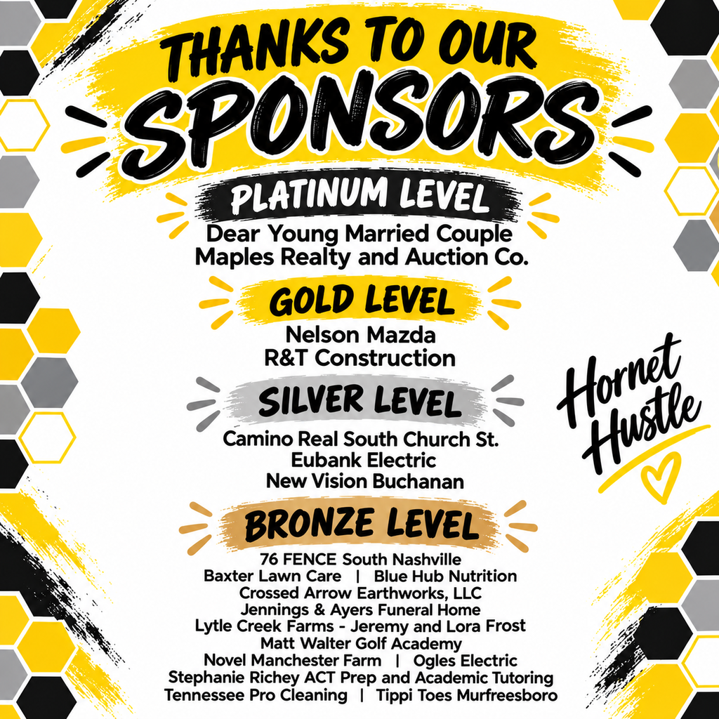 An event poster includes a yellow and black hexagon background with text and logos for sponsors at different levels.