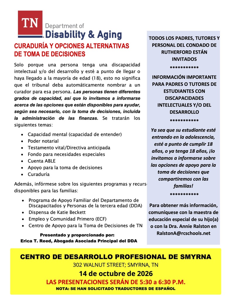 A document in Spanish has blue, white, and yellow text on a white background. It includes tables and bullet points.