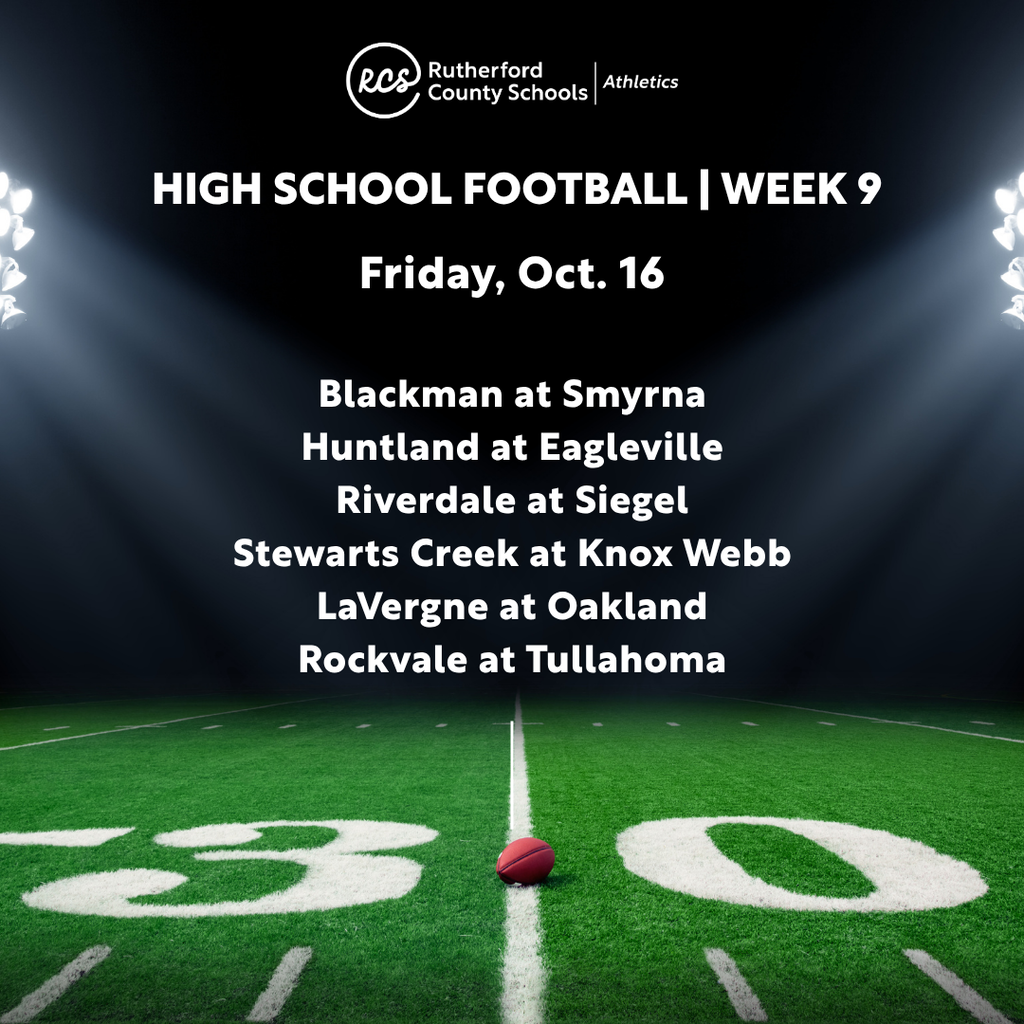 High school football schedule shown at 30 yard line with spotlights on