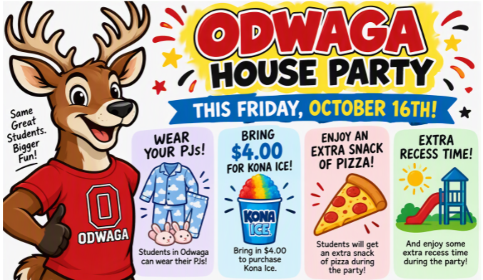 Poster for Odwaga House Party on Friday, October 16th, featuring a buck in an O shirt.
