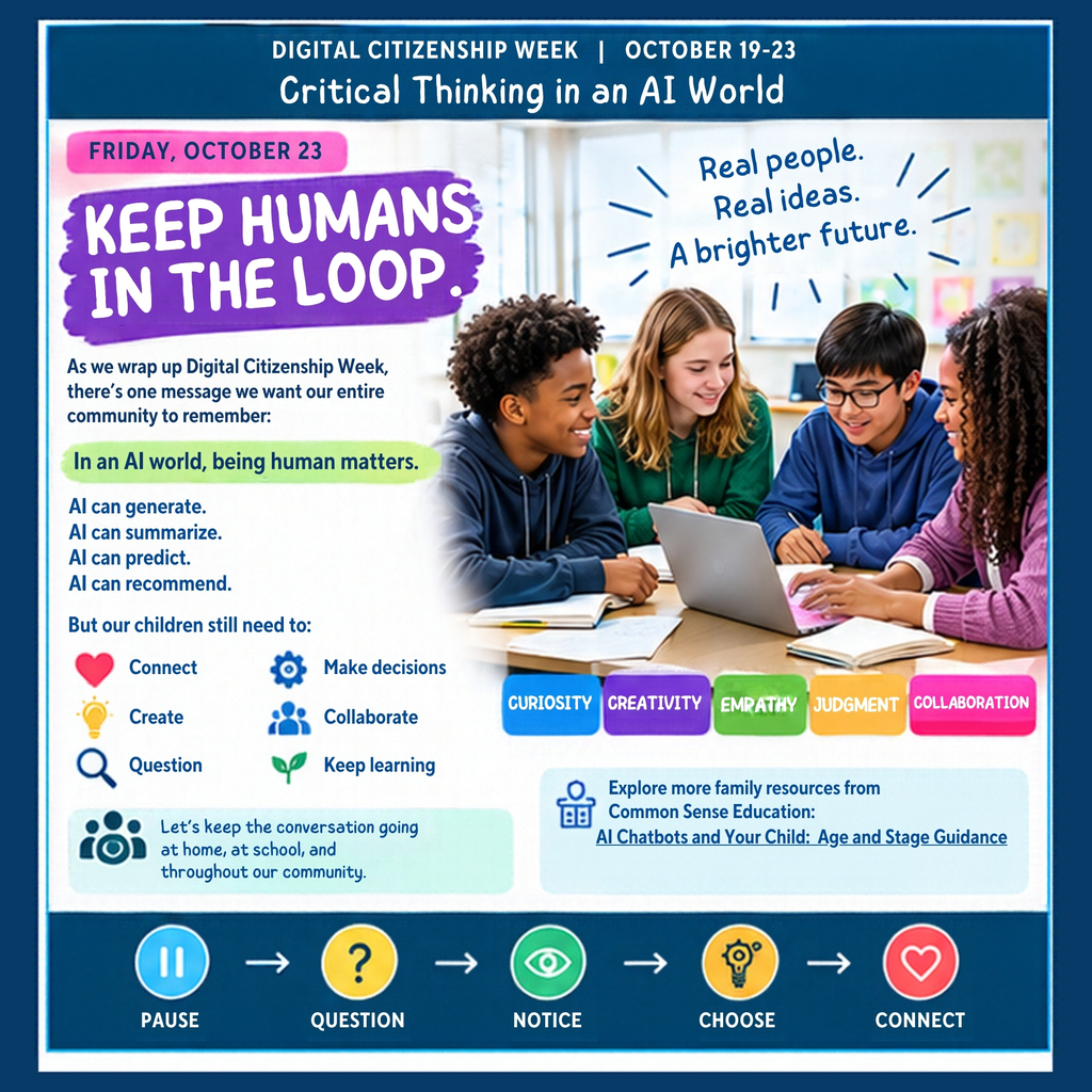 An advertisement for Digital Citizenship Week features a group of children around a table using a laptop.
