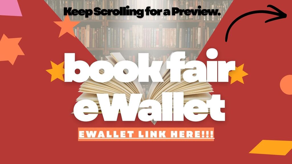 A poster displays an open book on a library background with a red banner and colorful stars.