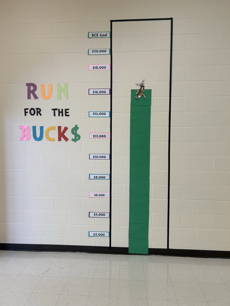 Run for the Buck$ school wide tracker showing $16,000 raised so far  