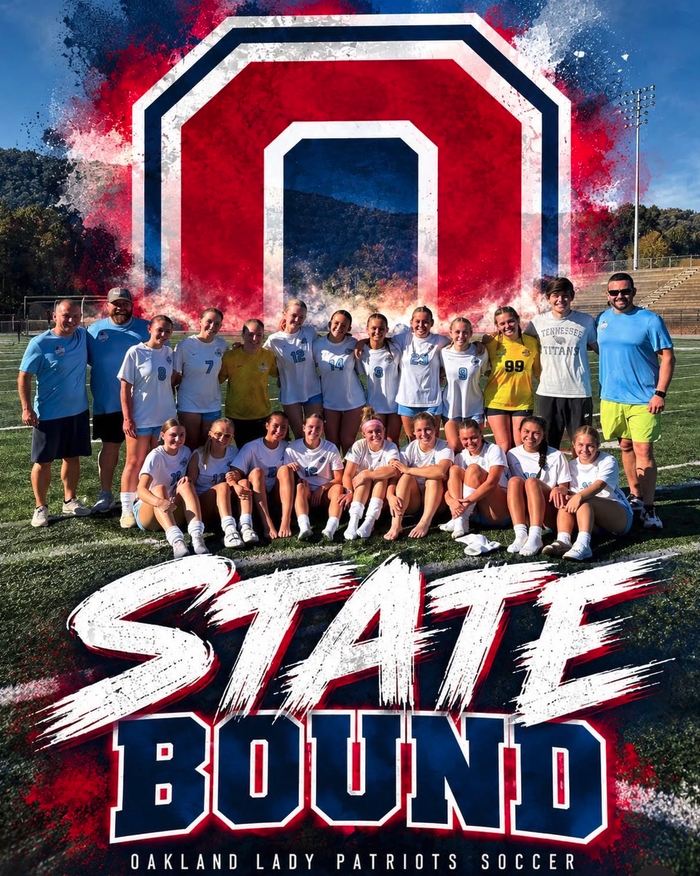 Graphic of Oakland girls soccer team with phrase "state bound"