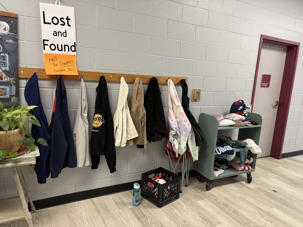 Row of coats hanging on a wall. A shelf with items. A table with a plant.