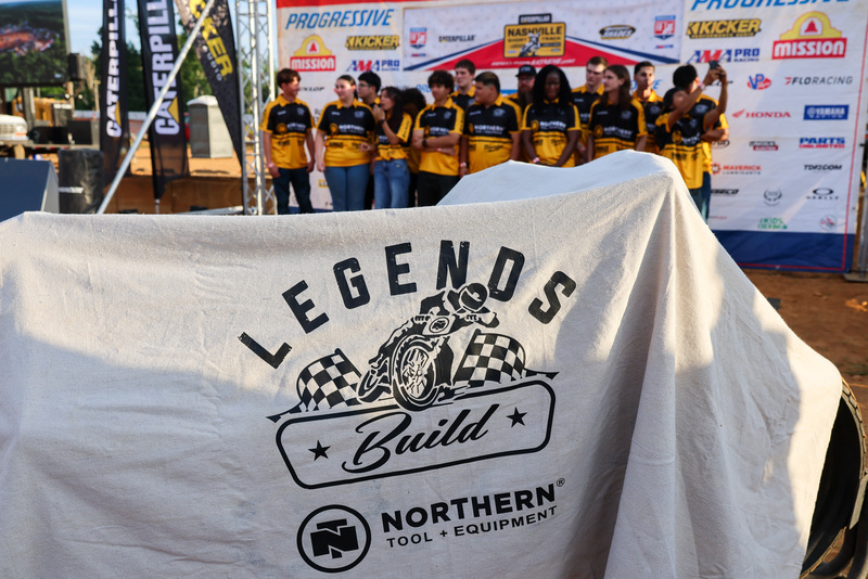Northern Tool + Equipment logo on white blanket covers mototcycle