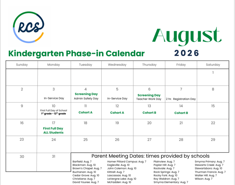  Phase-In Calendars in English