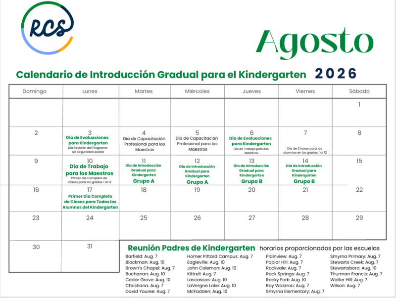 Spanish Phase-In Calendar