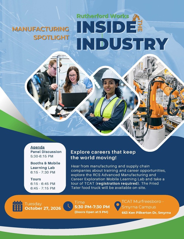 Inside the Industry flyer on blue background features robots