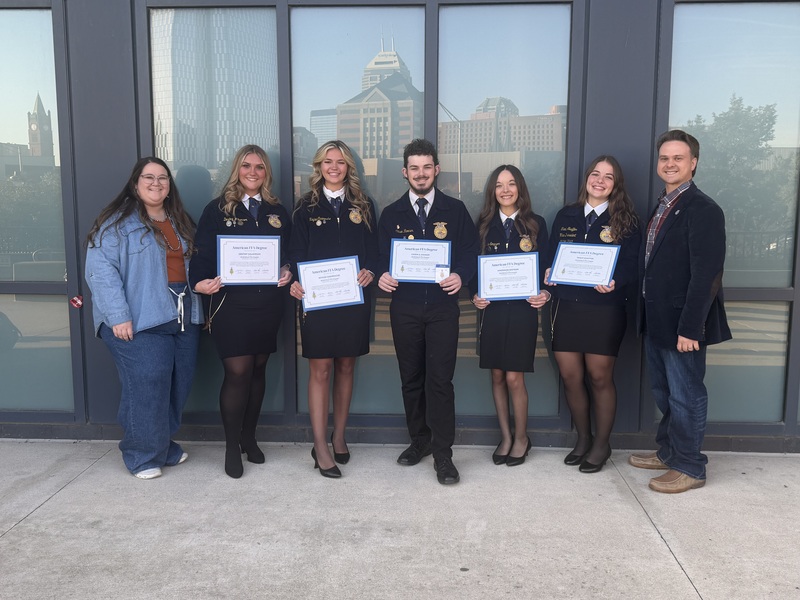 Our American Degree Recipients (5 of the 6 pictured) with FFA Advisors Mrs. Shaw and Mr. Lewis.