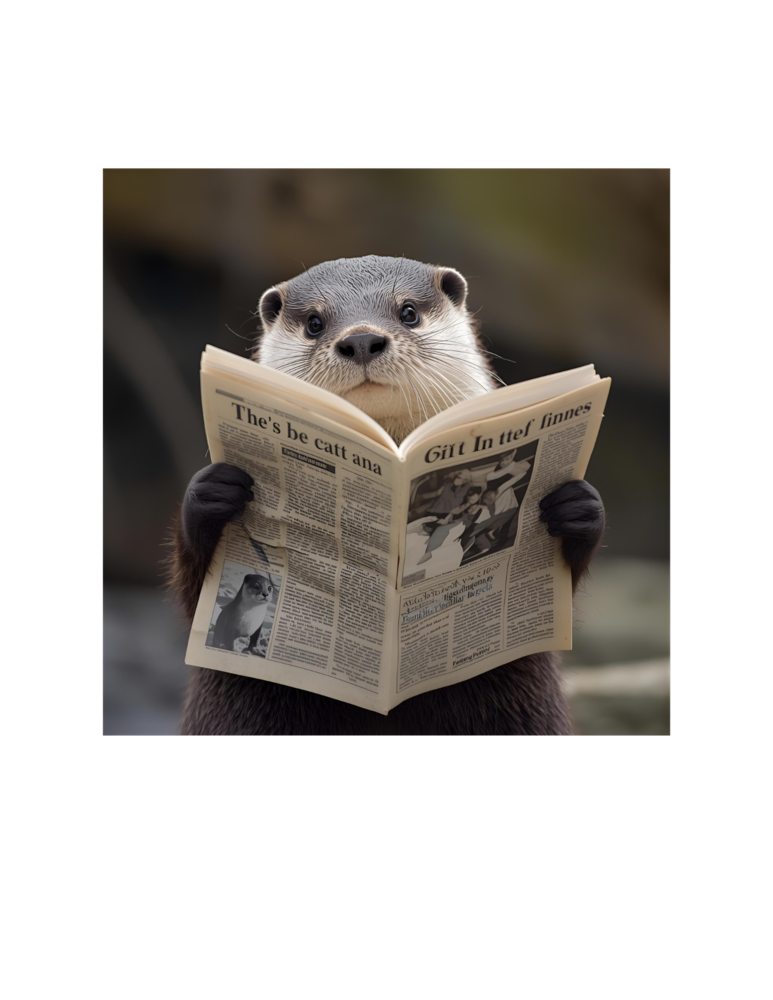 Otter reading a newspaper